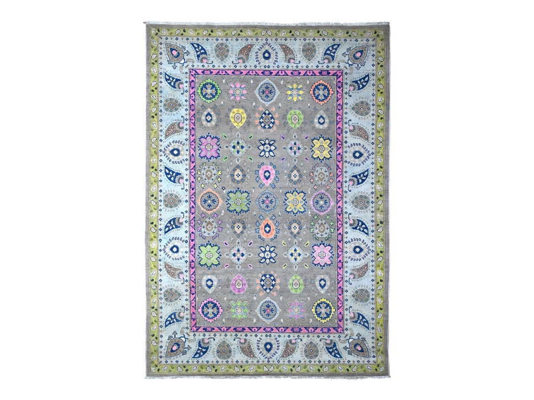 6'0" x 8'8" New Hand Knotted Grey Wool Rectangle Oriental Rug - MOA10289233