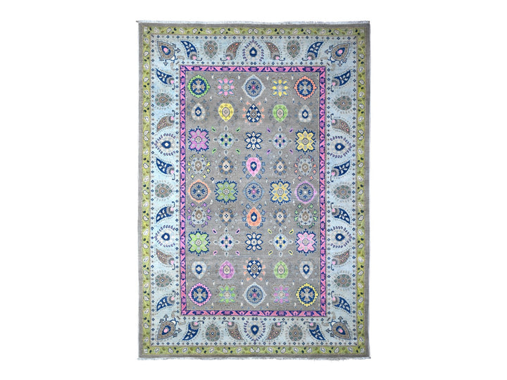 6'0" x 8'8" New Hand Knotted Grey Wool Rectangle Oriental Rug - MOA10289233