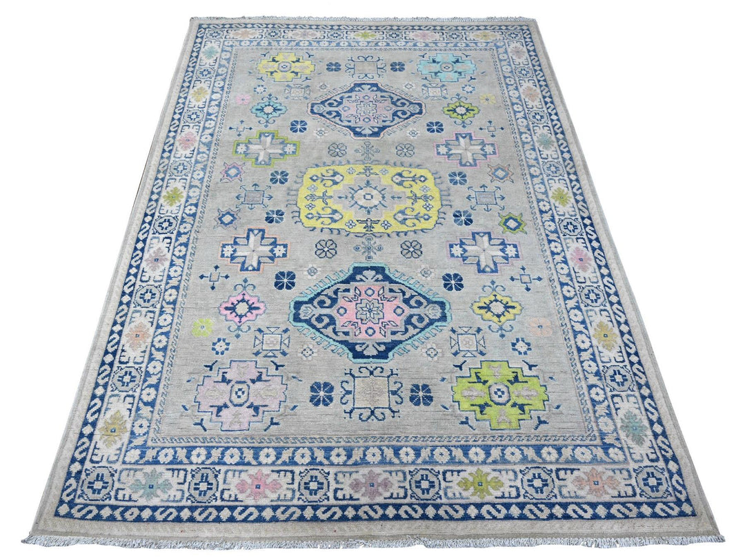 4'9" x 6'9" New Hand Knotted Grey Wool Rectangle Oriental Rug - MOA10289238