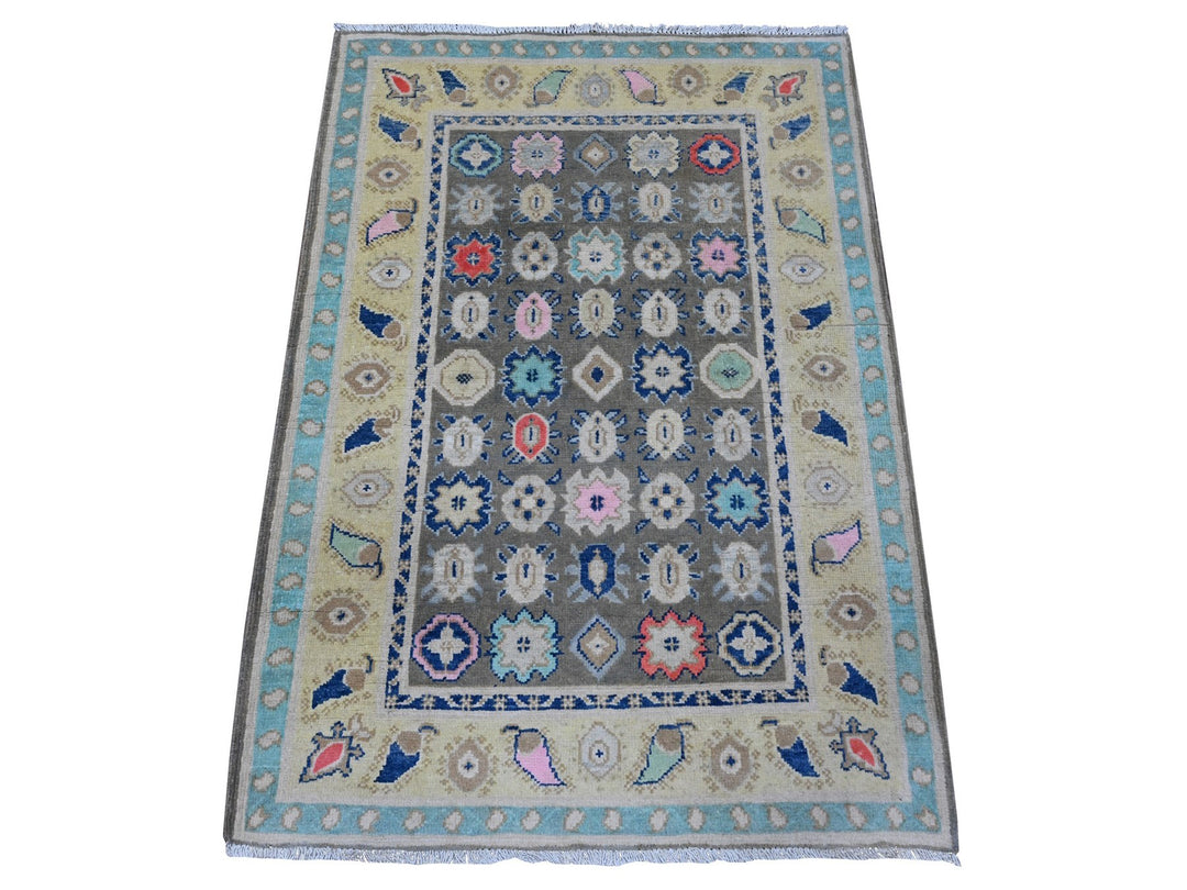 2'9" x 3'11" New Hand Knotted Grey Wool Rectangle Oriental Rug - MOA10289240