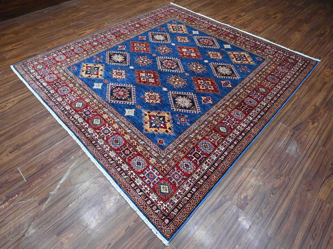 8'1" x 8'6" New Hand Knotted Blue Wool Square Oriental Rug - MOA10289293