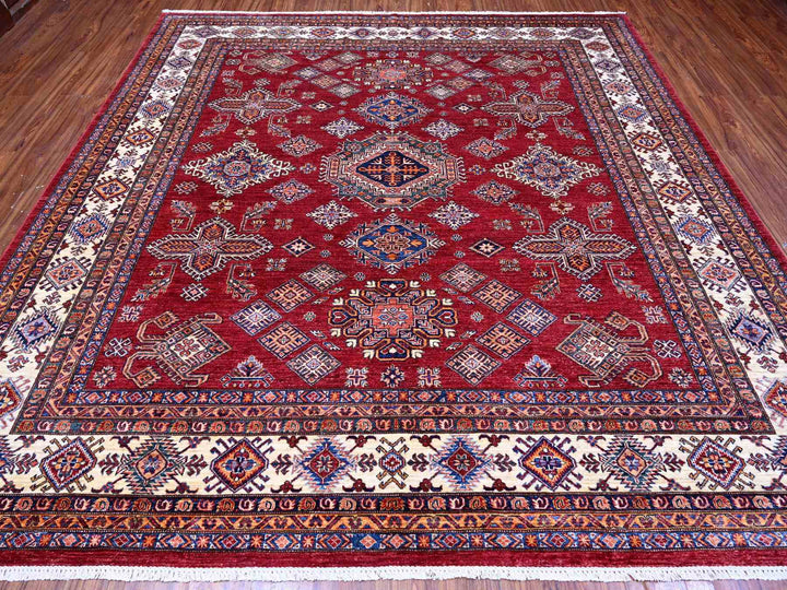 9'9" x 9'11" New Hand Knotted Red Wool Square Oriental Rug - MOA10289296