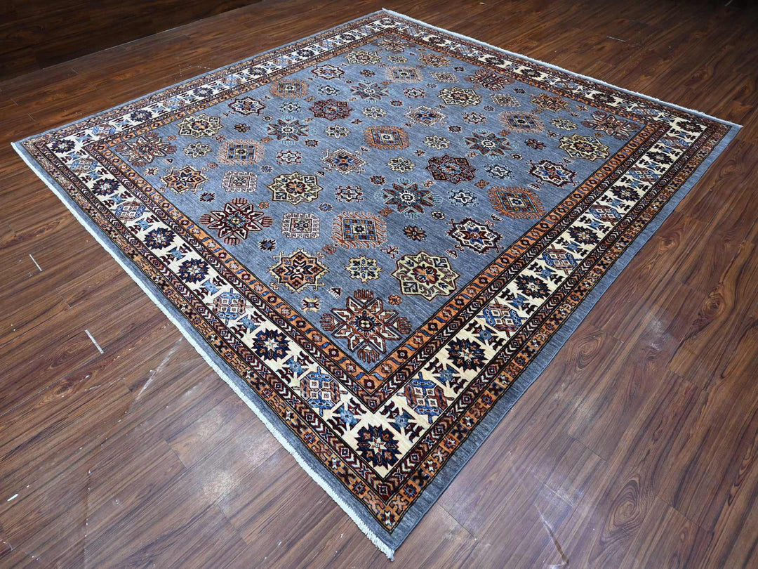 9'10" x 10'0" New Hand Knotted Grey Wool Square Oriental Rug - MOA10289297