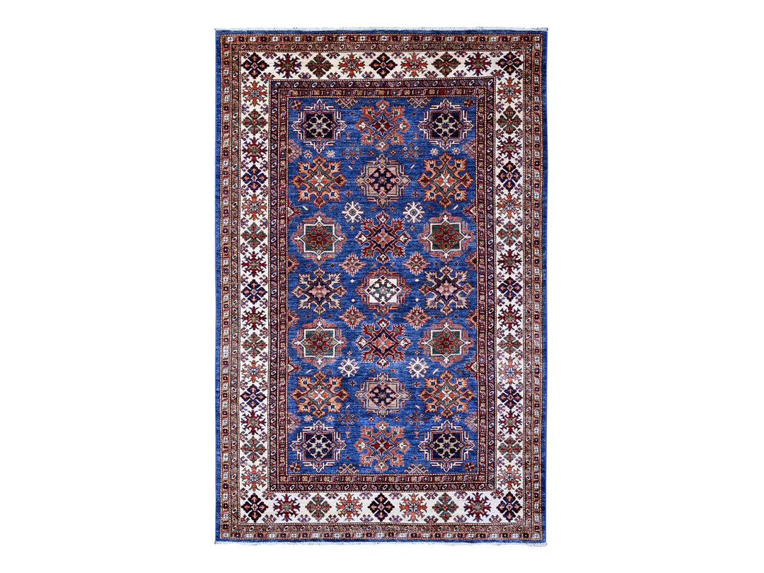 6'1" x 9'3" New Hand Knotted Blue Wool Rectangle Oriental Rug - MOA10289299