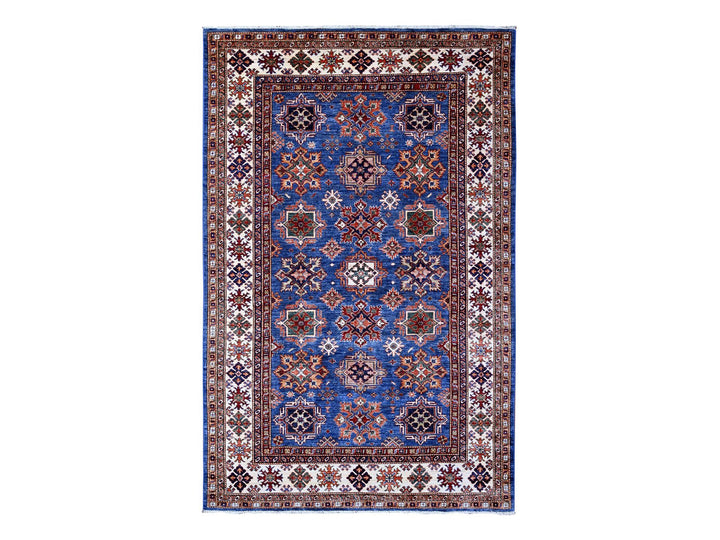 6'1" x 9'3" New Hand Knotted Blue Wool Rectangle Oriental Rug - MOA10289299