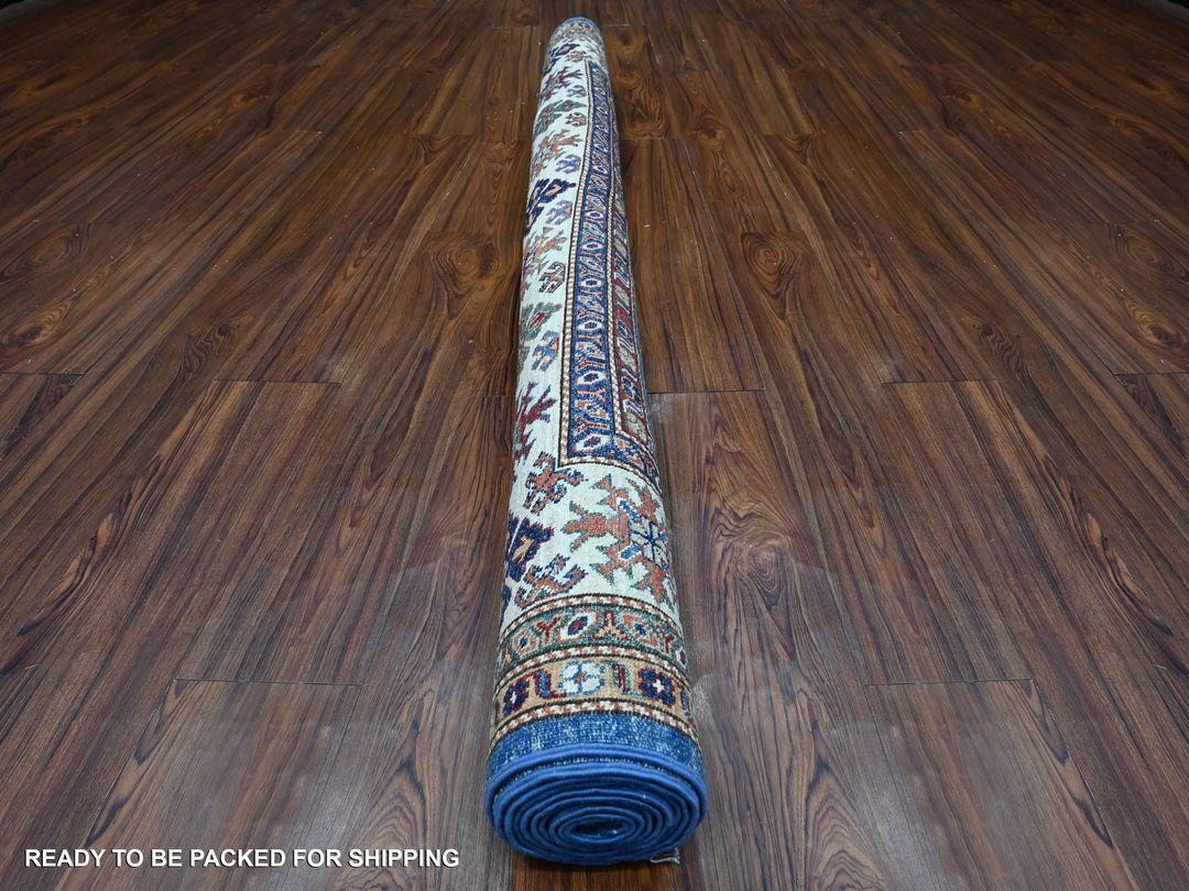 6'1" x 9'3" New Hand Knotted Blue Wool Rectangle Oriental Rug - MOA10289299