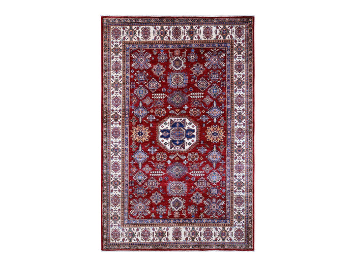 6'1" x 9'3" New Hand Knotted Red Wool Rectangle Oriental Rug - MOA10289301