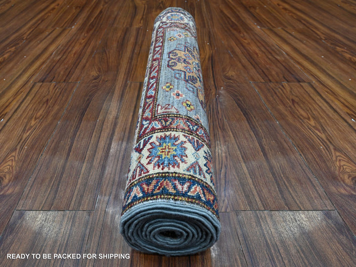 2'7" x 8'4" New Hand Knotted Grey Wool Runner Oriental Rug - MOA10289305