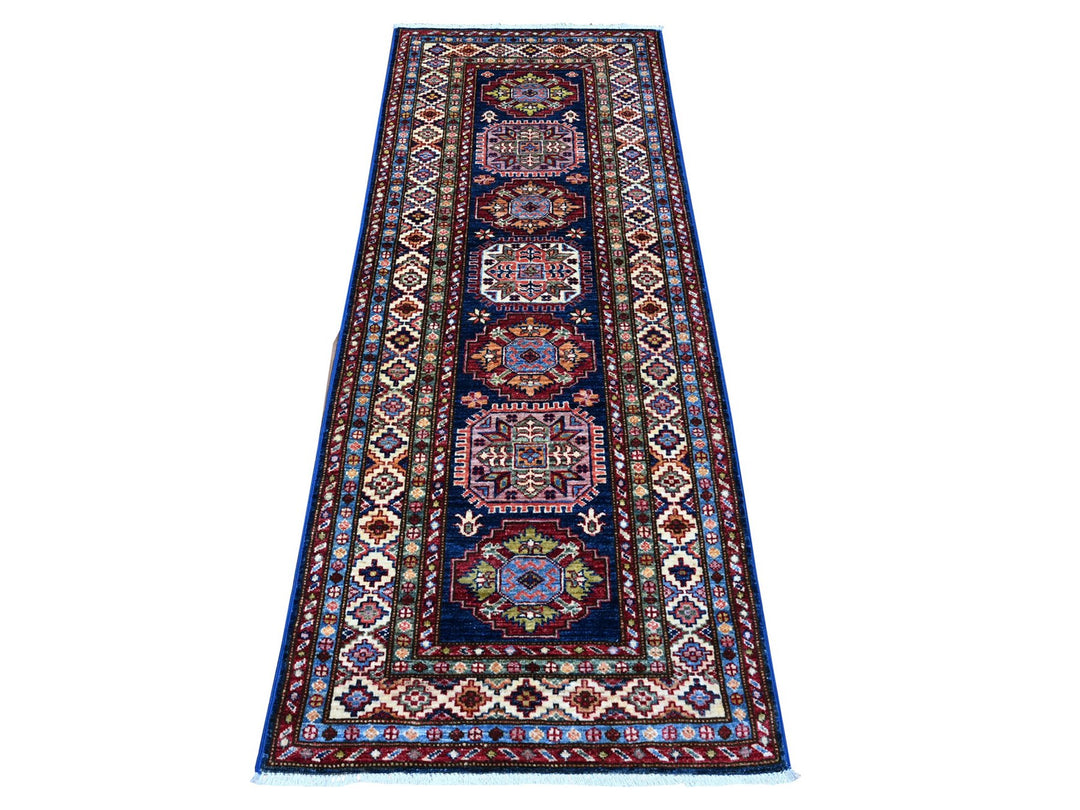 2'6" x 6'4" New Hand Knotted Blue Wool Runner Oriental Rug - MOA10289308