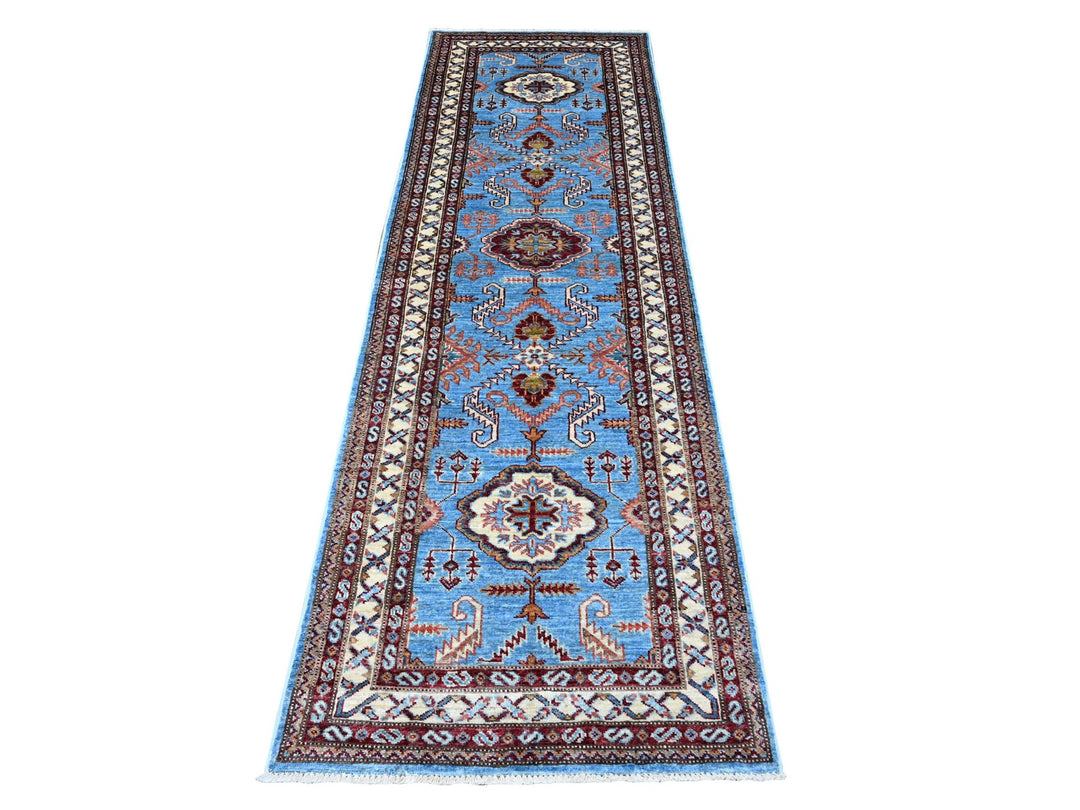 2'9" x 8'8" New Hand Knotted Blue Wool Runner Oriental Rug - MOA10289311