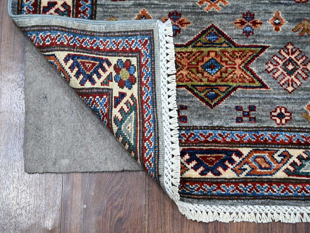 2'5" x 6'10" New Hand Knotted Grey Wool Runner Oriental Rug - MOA10289313