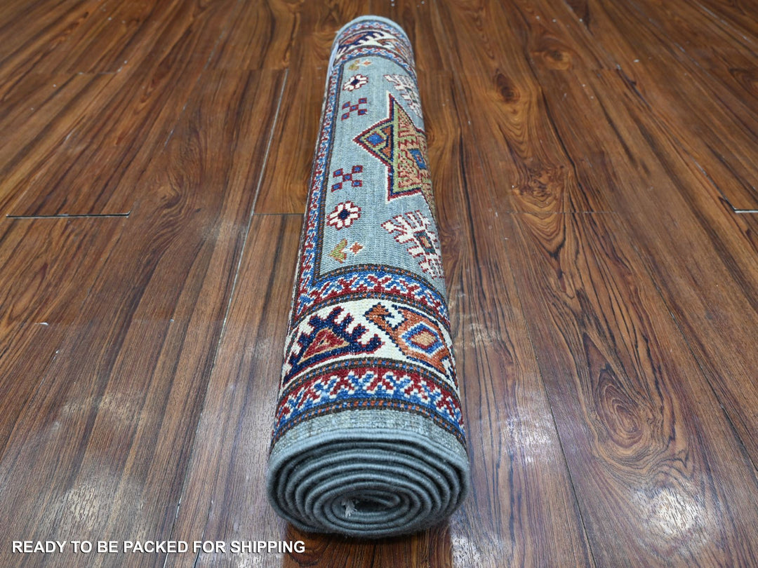 2'5" x 6'10" New Hand Knotted Grey Wool Runner Oriental Rug - MOA10289313