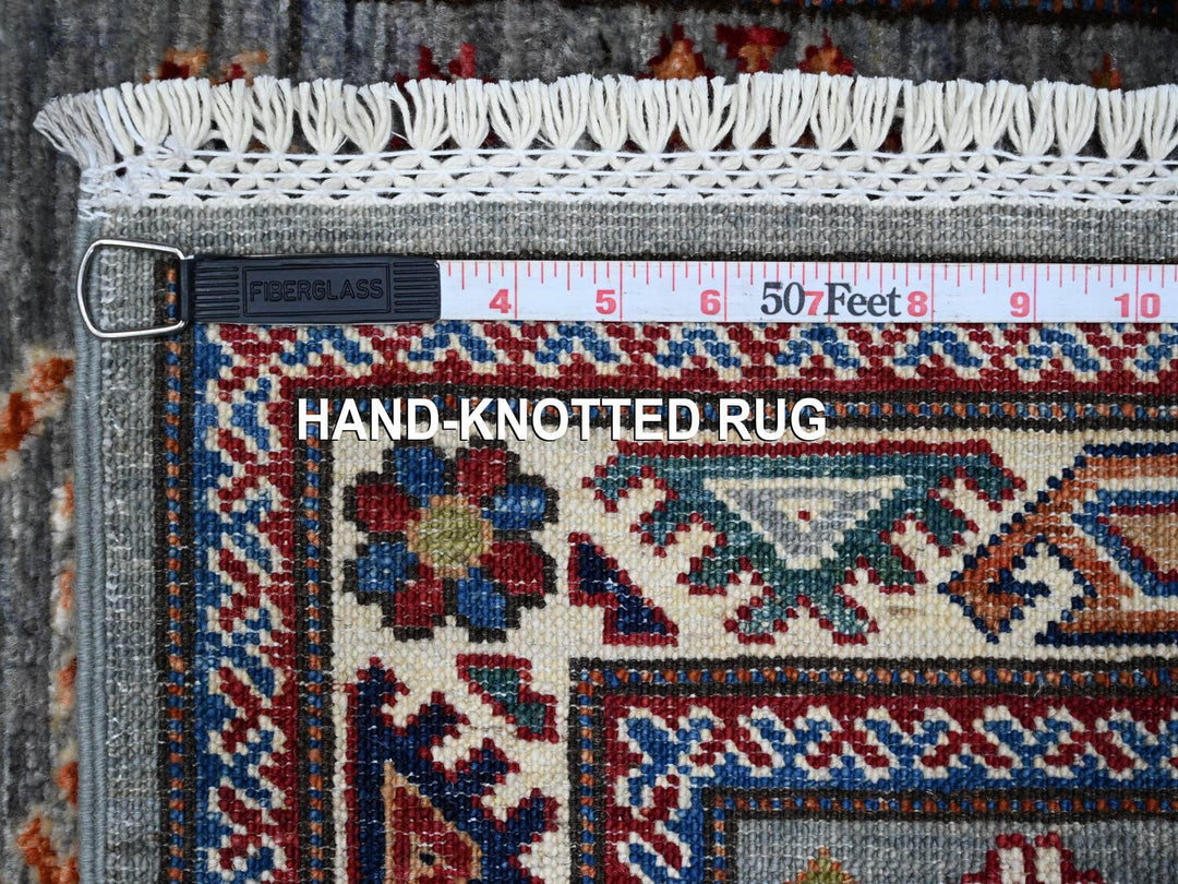 2'5" x 6'10" New Hand Knotted Grey Wool Runner Oriental Rug - MOA10289313