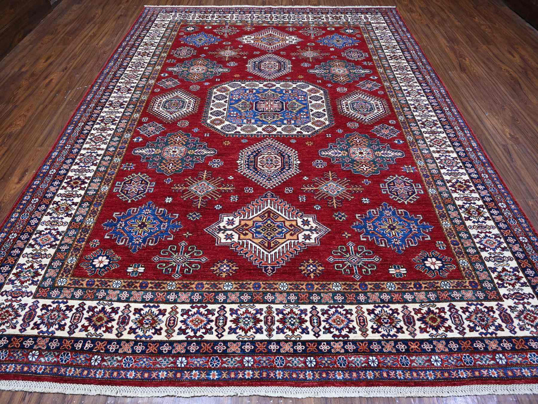 9'1" x 11'9" New Hand Knotted Red Wool Rectangle Oriental Rug - MOA10289327
