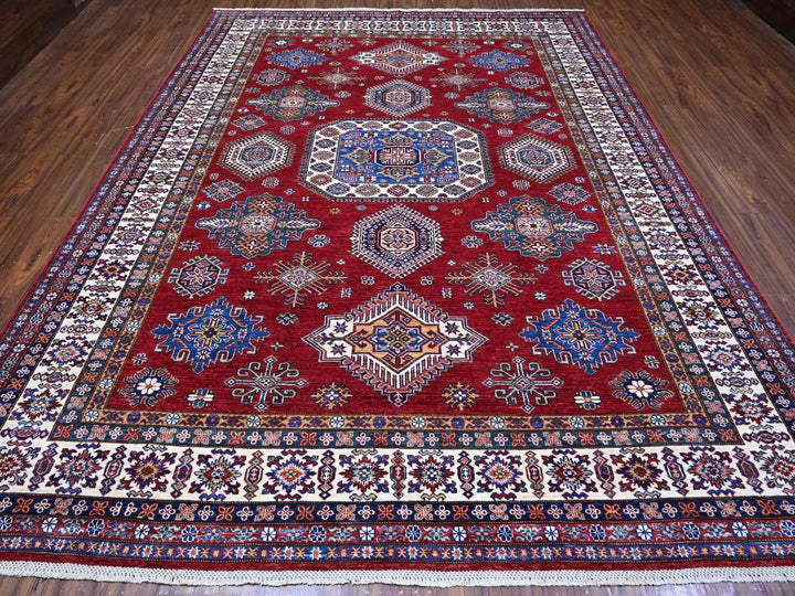 9'1" x 11'9" New Hand Knotted Red Wool Rectangle Oriental Rug - MOA10289327