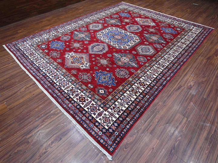 9'1" x 11'9" New Hand Knotted Red Wool Rectangle Oriental Rug - MOA10289327