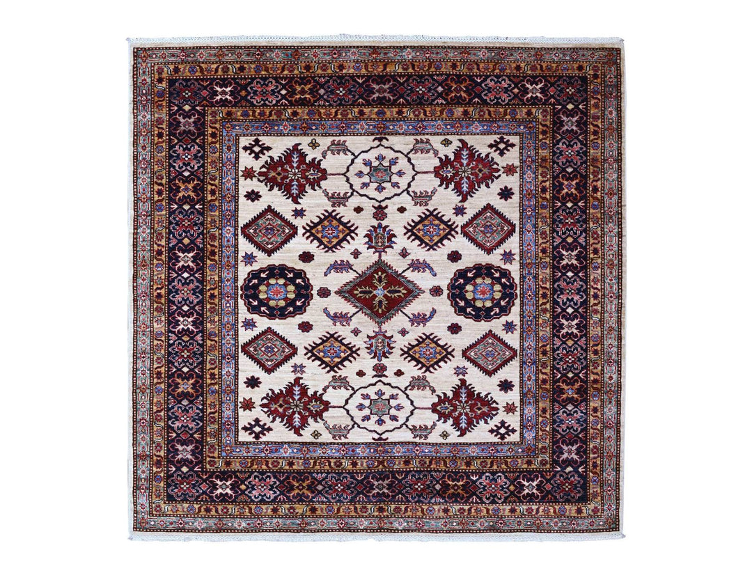 5'10" x 6'0" New Hand Knotted Ivory Wool Square Oriental Rug - MOA10289328