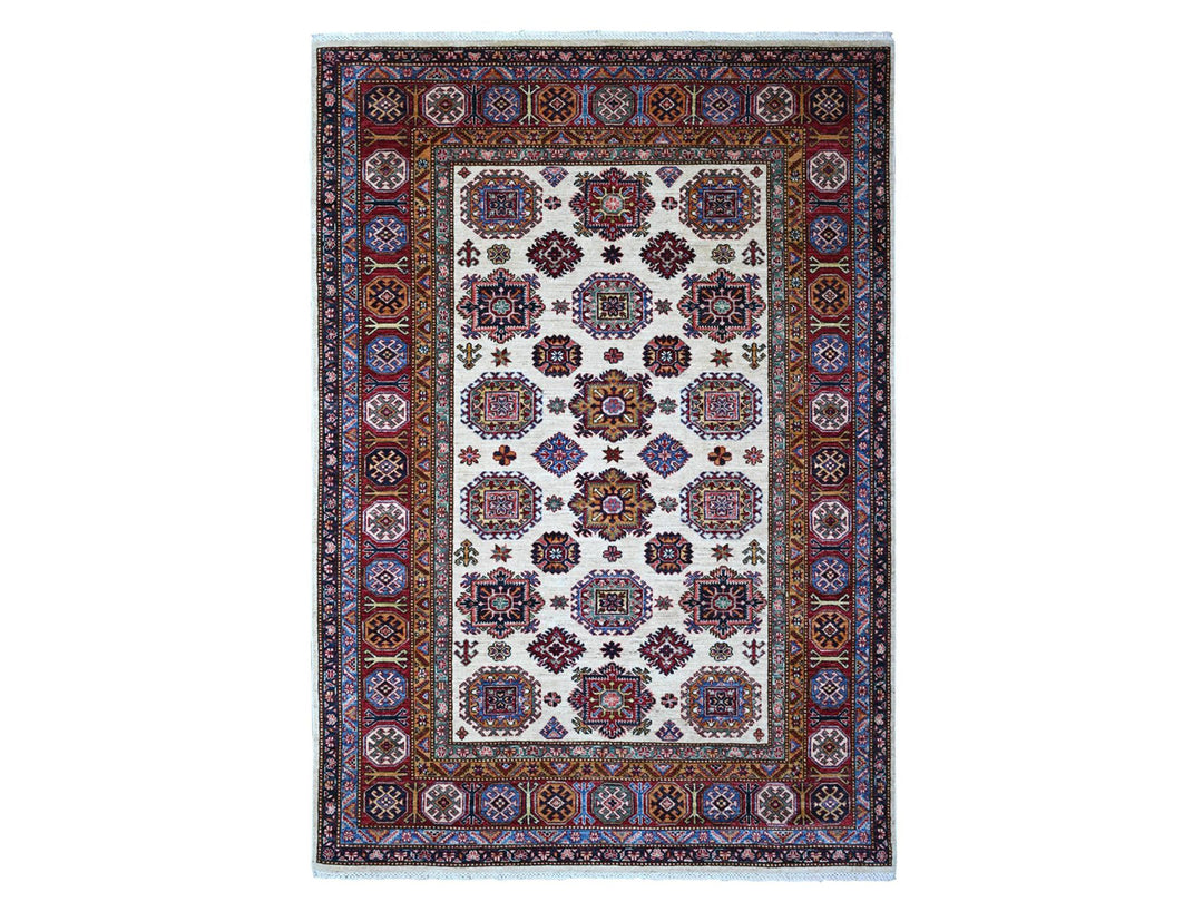 6'1" x 8'8" New Hand Knotted Ivory Wool Rectangle Oriental Rug - MOA10289329