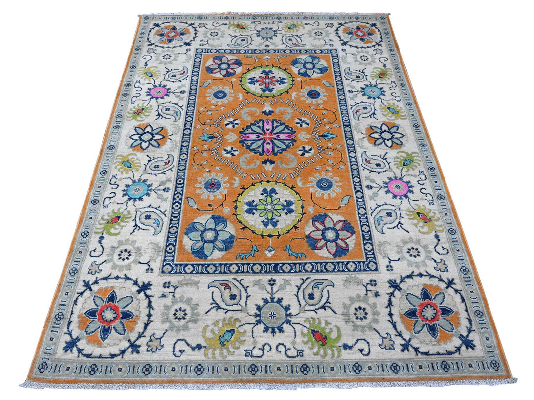 4'10" x 6'8" New Hand Knotted Orange Wool Rectangle Oriental Rug - MOA10289336