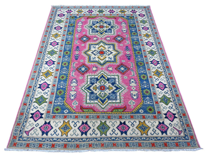 5'0" x 6'9" New Hand Knotted Pink Wool Rectangle Oriental Rug - MOA10289338