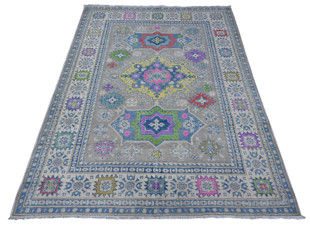 4'11" x 6'8" New Hand Knotted Grey Wool Rectangle Oriental Rug - MOA10289340