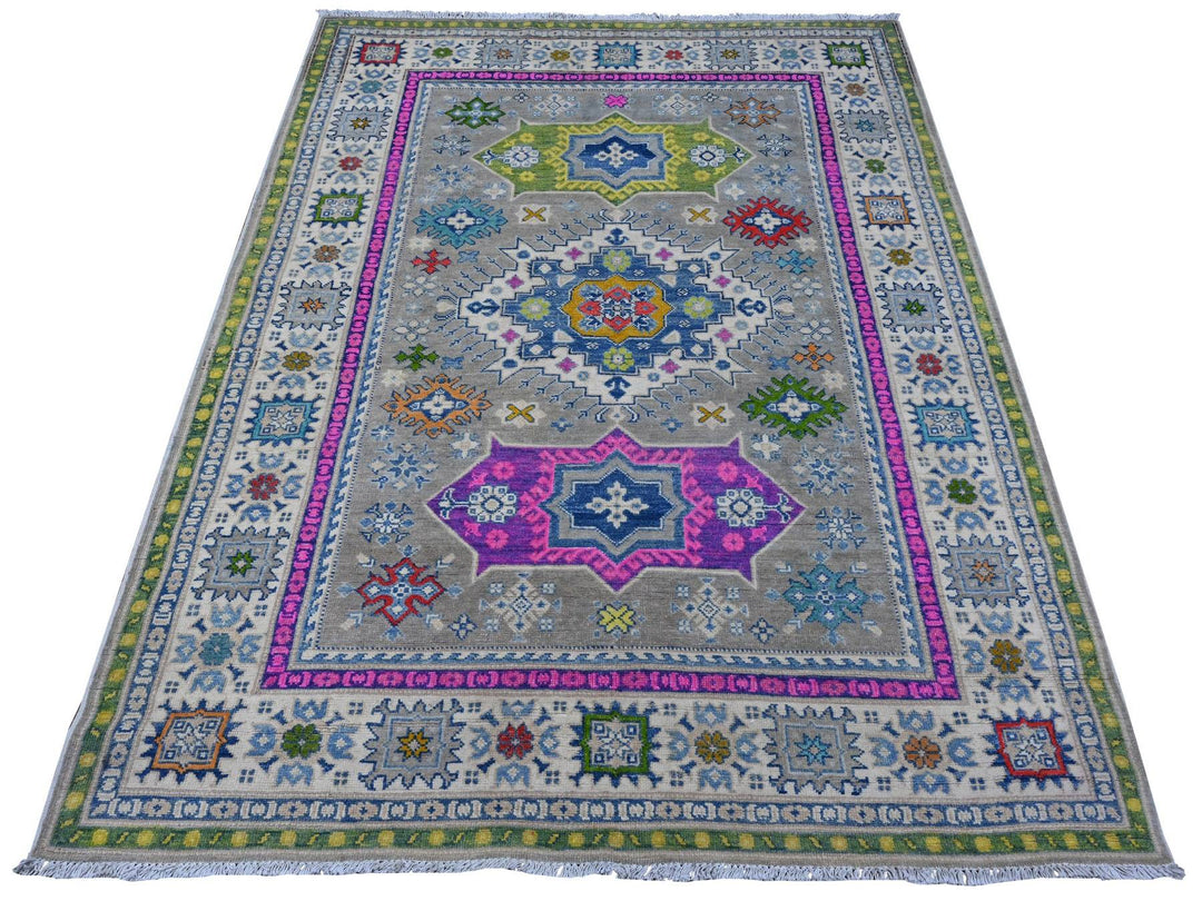 5'0" x 6'8" New Hand Knotted Grey Wool Rectangle Oriental Rug - MOA10289342