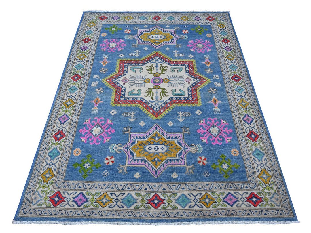 4'11" x 6'5" New Hand Knotted Blue Wool Rectangle Oriental Rug - MOA10289343