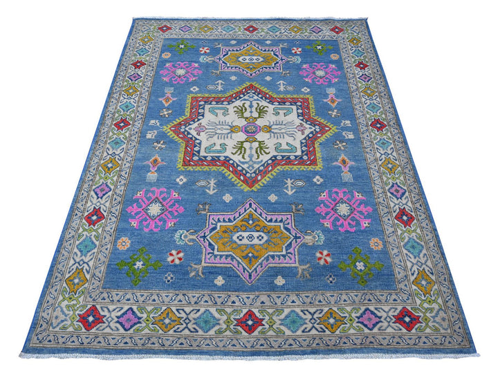 4'11" x 6'5" New Hand Knotted Blue Wool Rectangle Oriental Rug - MOA10289343