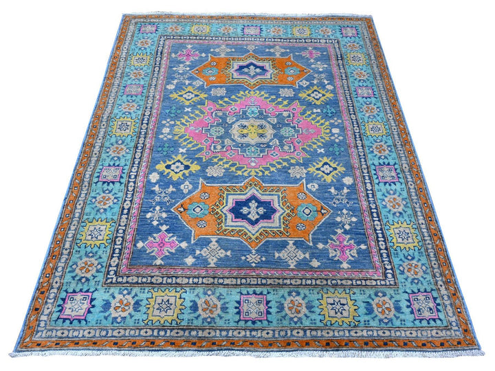 5'1" x 6'4" New Hand Knotted Blue Wool Rectangle Oriental Rug - MOA10289347