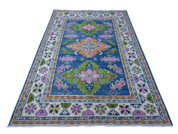 5'5" x 7'9" New Hand Knotted Blue Wool Rectangle Oriental Rug - MOA10289348