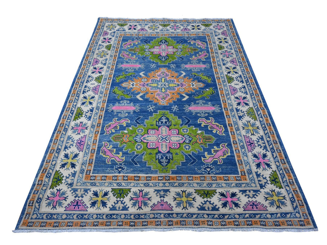 5'5" x 7'9" New Hand Knotted Blue Wool Rectangle Oriental Rug - MOA10289348