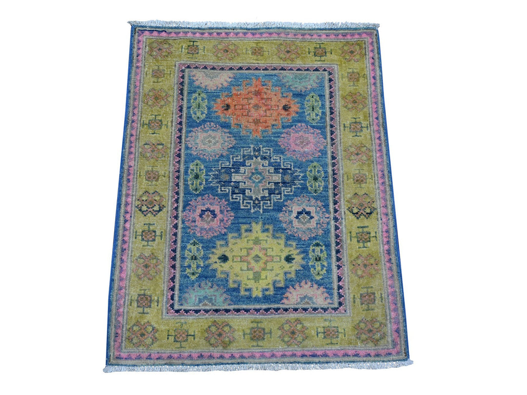 2'1" x 2'6" New Hand Knotted Blue Wool Rectangle Oriental Rug - MOA10289388