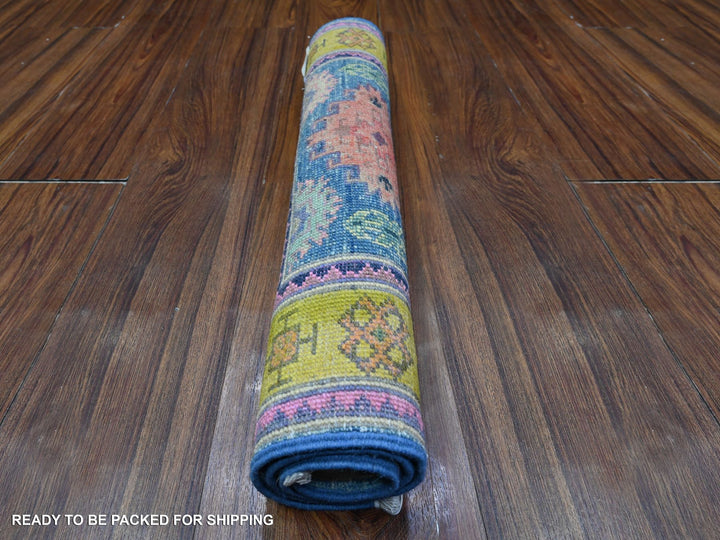 2'1" x 2'6" New Hand Knotted Blue Wool Rectangle Oriental Rug - MOA10289388