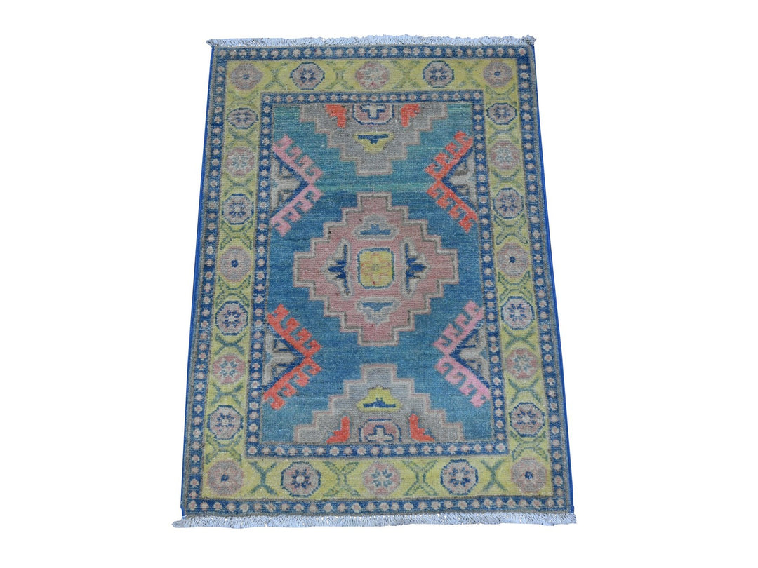 1'11" x 2'8" New Hand Knotted Blue Wool Rectangle Oriental Rug - MOA10289389