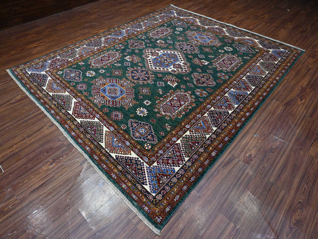 8'3" x 9'11" New Hand Knotted Green Wool Rectangle Oriental Rug - MOA10289421