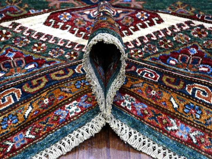 8'3" x 9'11" New Hand Knotted Green Wool Rectangle Oriental Rug - MOA10289421