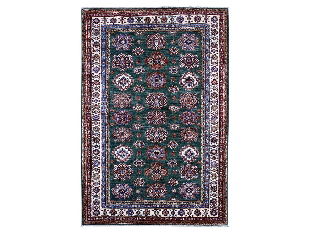 6'0" x 9'0" New Hand Knotted Green Wool Rectangle Oriental Rug - MOA10289429