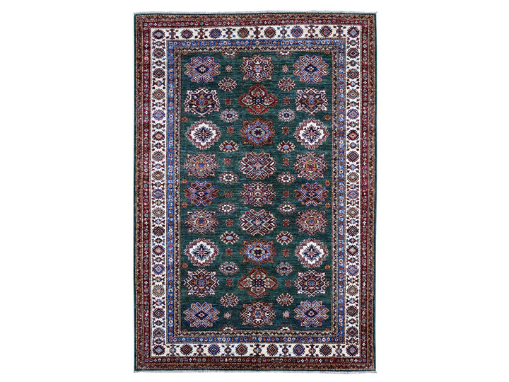 6'0" x 9'0" New Hand Knotted Green Wool Rectangle Oriental Rug - MOA10289429