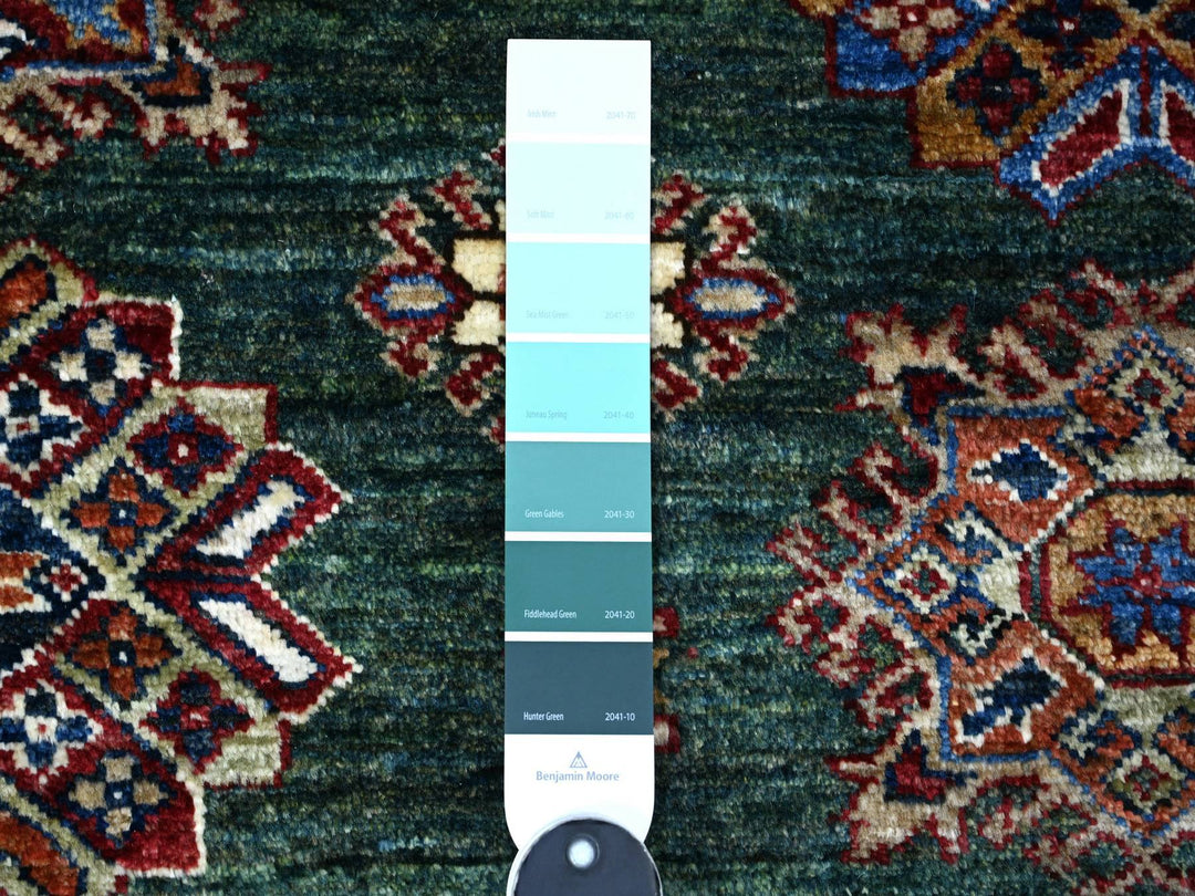 6'0" x 9'0" New Hand Knotted Green Wool Rectangle Oriental Rug - MOA10289429