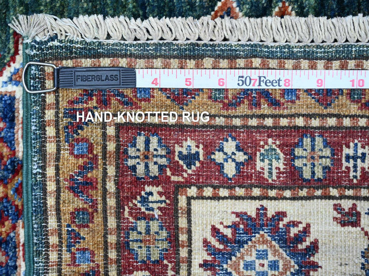 6'0" x 9'0" New Hand Knotted Green Wool Rectangle Oriental Rug - MOA10289429