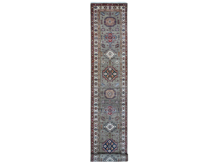 2'8" x 20'10" New Hand Knotted Grey Wool Runner Oriental Rug - MOA10289432