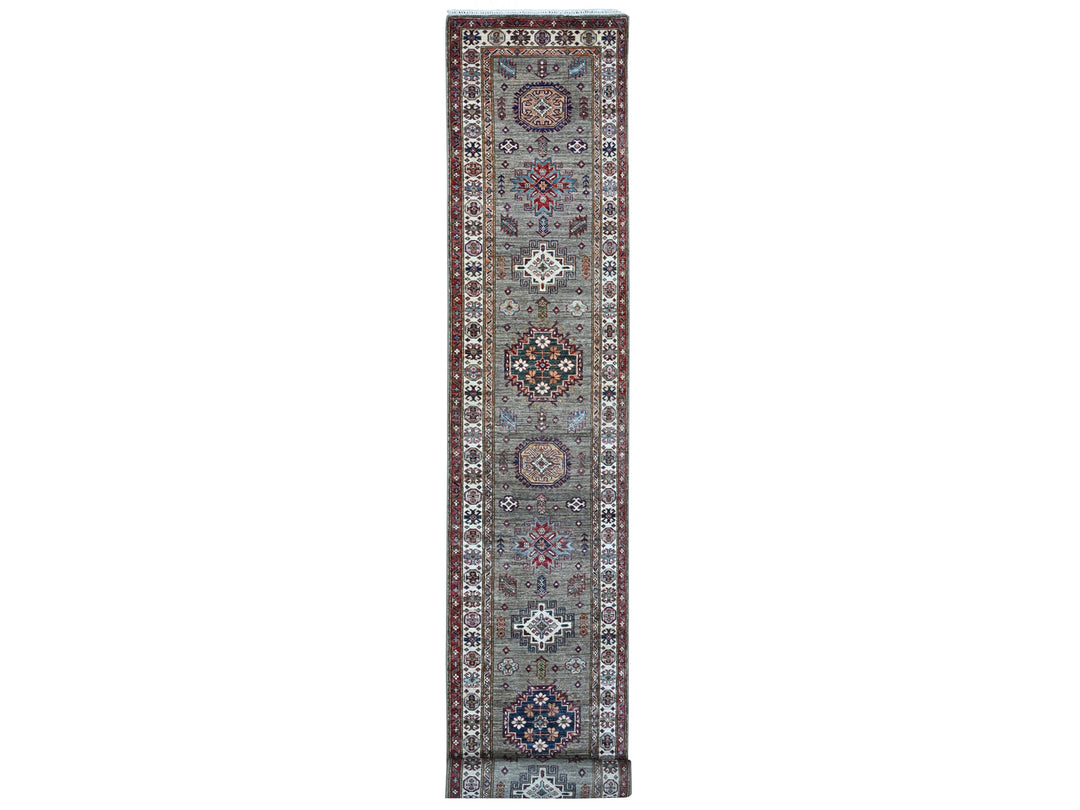 2'8" x 20'10" New Hand Knotted Grey Wool Runner Oriental Rug - MOA10289432