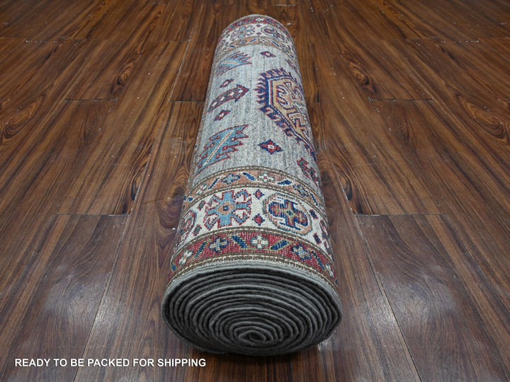 2'8" x 20'10" New Hand Knotted Grey Wool Runner Oriental Rug - MOA10289432