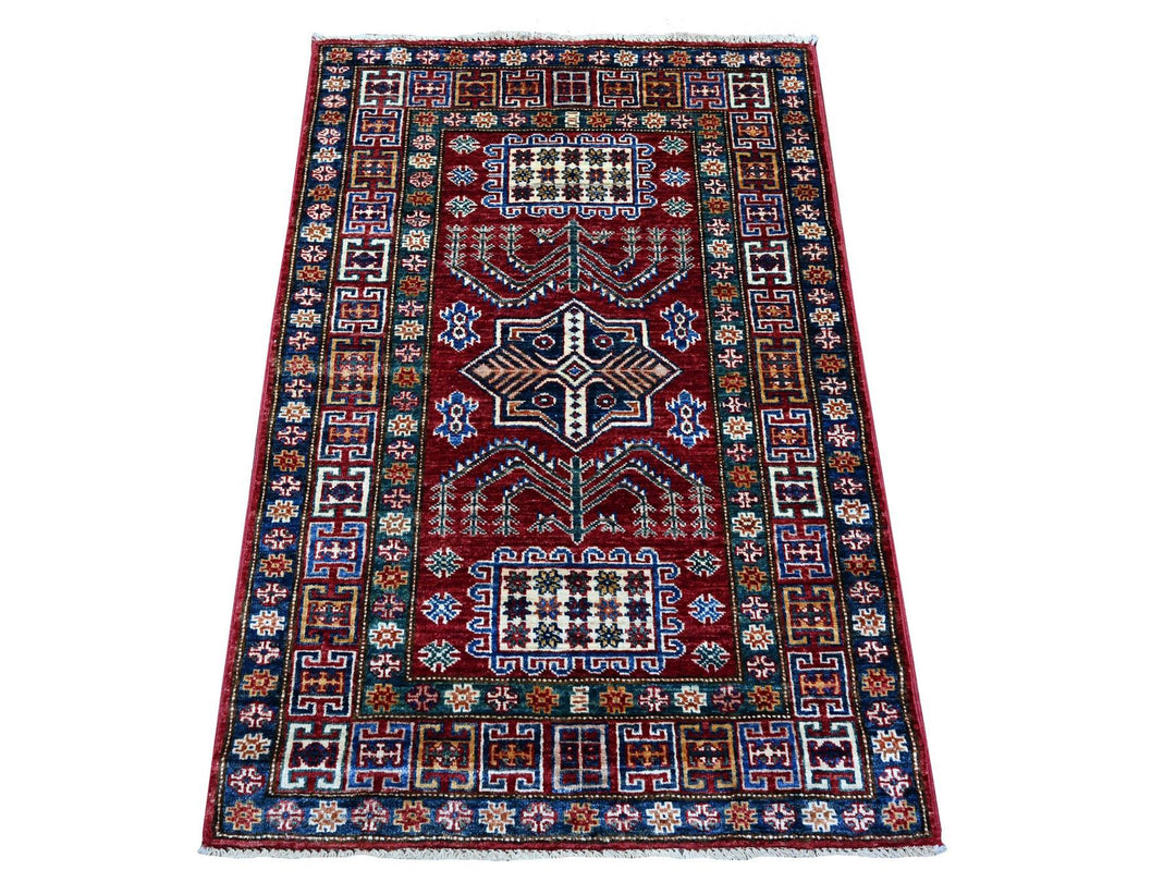 2'9" x 4'1" New Hand Knotted Red Wool Rectangle Oriental Rug - MOA10289435