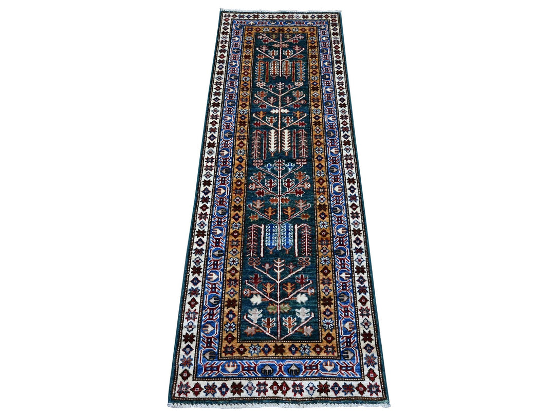 1'11" x 5'8" New Hand Knotted Green Wool Runner Oriental Rug - MOA10289437