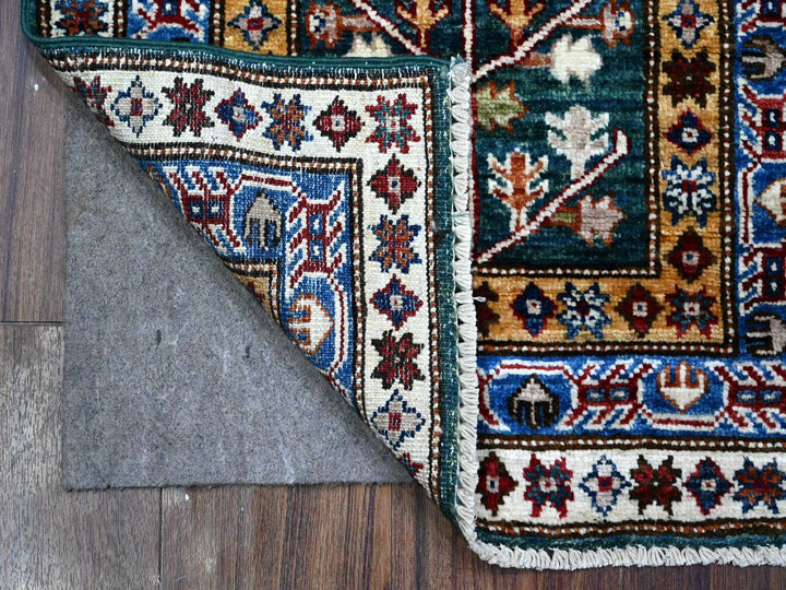 1'11" x 5'8" New Hand Knotted Green Wool Runner Oriental Rug - MOA10289437