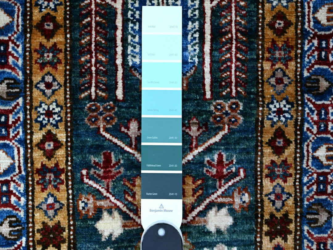 1'11" x 5'8" New Hand Knotted Green Wool Runner Oriental Rug - MOA10289437