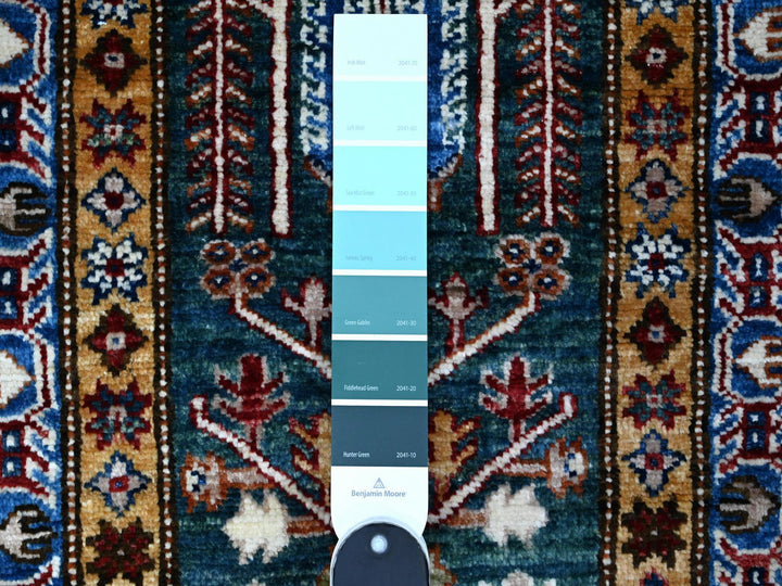 1'11" x 5'8" New Hand Knotted Green Wool Runner Oriental Rug - MOA10289437