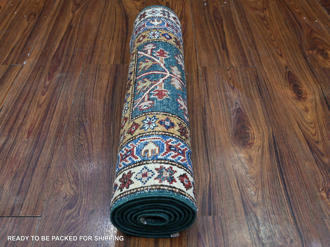 1'11" x 5'8" New Hand Knotted Green Wool Runner Oriental Rug - MOA10289437