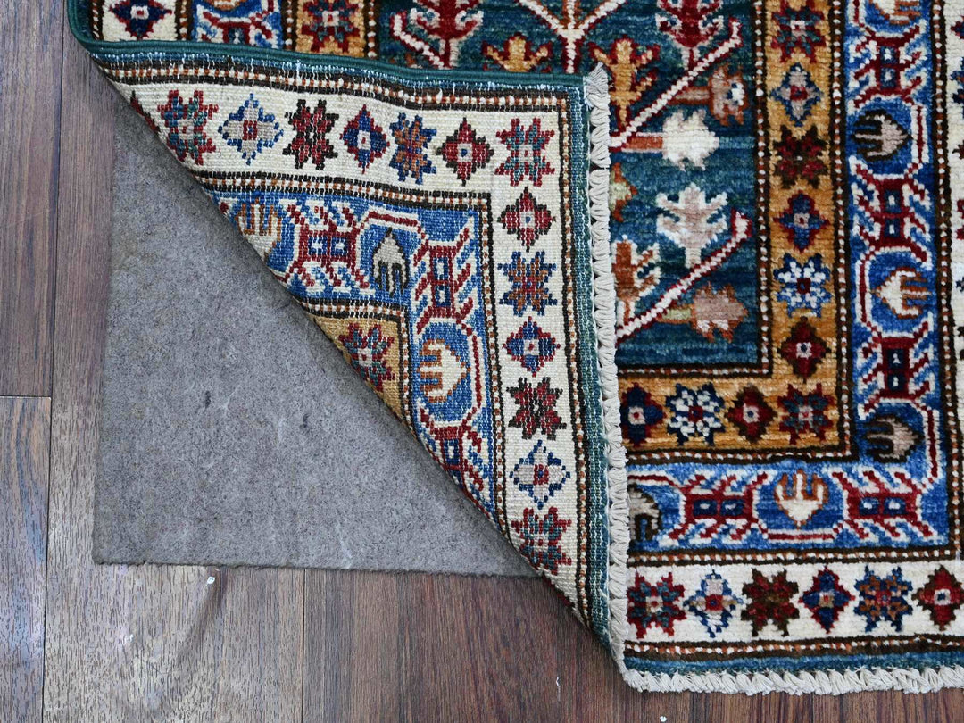 1'11" x 5'9" New Hand Knotted Green Wool Runner Oriental Rug - MOA10289441